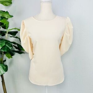 Alice Blue Puff Shoulder Elegant Cream Women's Top